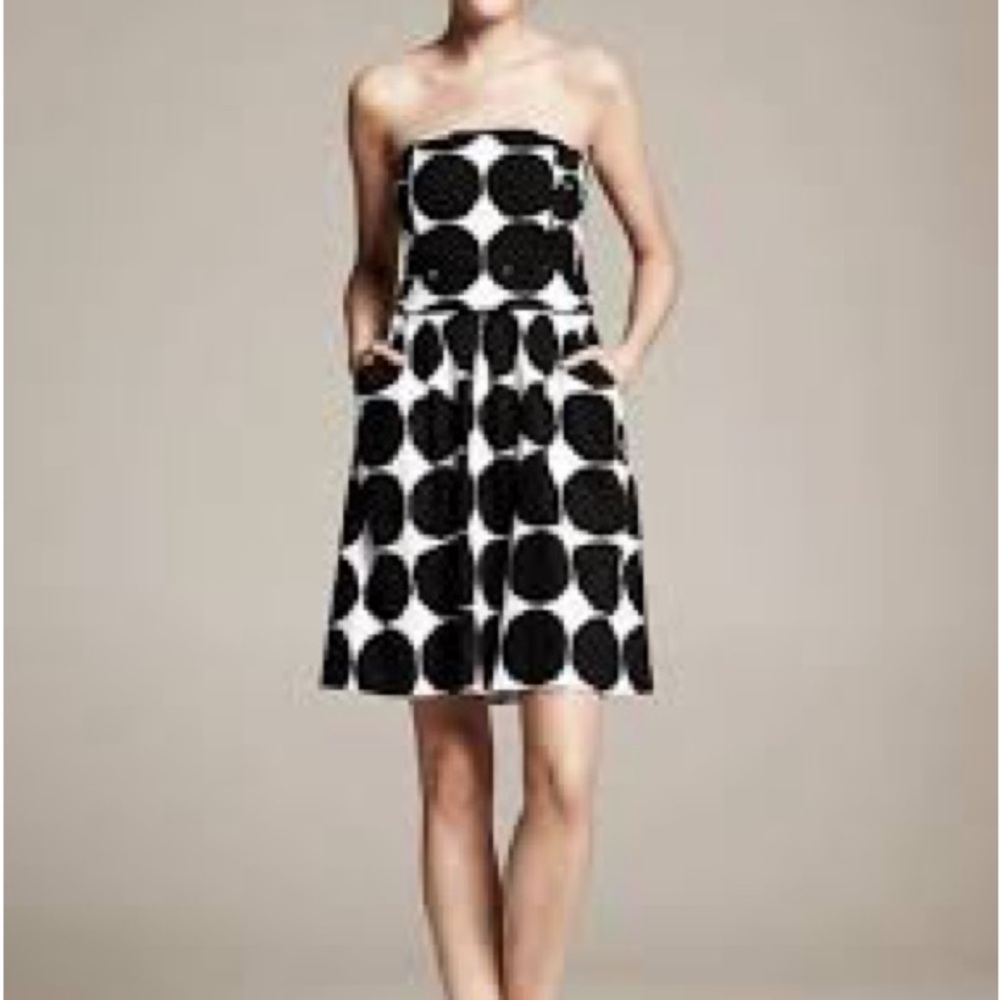 Banana Republic Black and White Strapless Polka Dot Dress